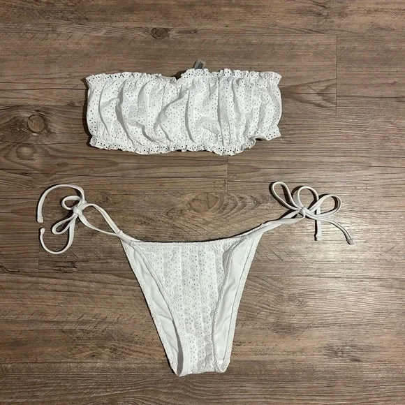Frankie's Bikinis White Eyelet Strapless Bikini Set - Picture 1 of 4